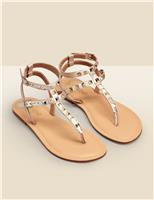 SOSANDAR Leather Studded Flat Gladiator Sandals Gold