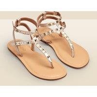 SOSANDAR Leather Studded Flat Gladiator Sandals Gold