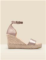 Leather Ankle Strap Wedge Espadrilles