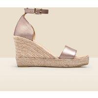 SOSANDAR Leather Ankle Strap Wedge Espadrilles Gold