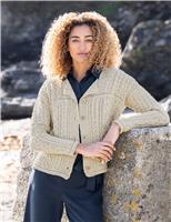Celtic & Co. Cotton Rich Cable Knit Cardigan with Linen Brown