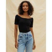 Albaray Cotton Rich Bardot Top Black