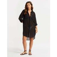 Seafolly Pure Cotton Beach Cover Up Shirt Black