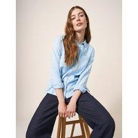 White Stuff Pure Cotton Embroidered Collared Shirt Blue Mix