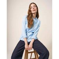 White Stuff Pure Cotton Embroidered Collared Shirt Blue Mix