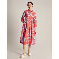 Joules Pure Cotton Floral Midi Shirt Dress Red Mix