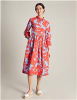 Joules Pure Cotton Floral Midi Shirt Dress Red Mix