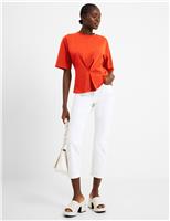 French Connection Cotton Rich Relaxed Peplum Top Orange