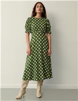 Polka Dot Round Neck Midi Tea Dress
