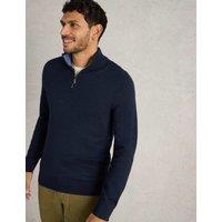 White Stuff Pure Merino Wool Funnel Neck Half Zip Jumper Navy