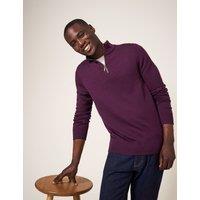 White Stuff Pure Merino Wool Funnel Neck Half Zip Jumper Purple