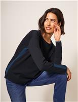 Cotton Rich Crew Neck Stepped Hem Jumper