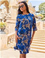 SOSANDAR Printed Frill Hem Mini Shift Dress Navy Mix