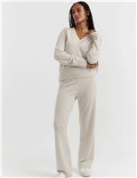 Wool Rich Wide Leg Relaxed Joggers with Cashmere