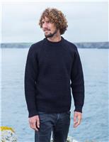 Pure Wool Textured Crew Neck Jumper
