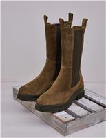 Suede Chelsea Chunky Block Heel Boots