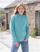 Celtic & Co. Pure Wool Striped Funnel Neck Jumper Aqua