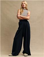 Cotton Blend Wide Leg Trousers