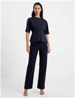 French Connection Cotton Rich Fitted Peplum Top Blue