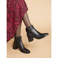 Jones Bootmaker Leather Block Heel Ankle Boots Black