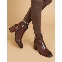 Jones Bootmaker Leather Block Heel Ankle Boots Tan