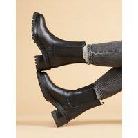 Jones Bootmaker Leather Chelsea Block Heel Ankle Boots Black