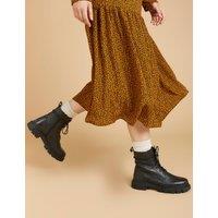 Leather Biker Lace Up Cleated Ankle Boots