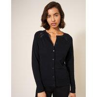 White Stuff Pure Cotton Crew Neck Cardigan Black