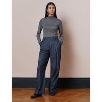 Denim Pleat Front Wide Leg Trousers