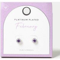 Platinum Plated Cubic Zirconia February Birthstone Stud Earring