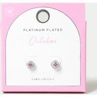 Platinum Plated Cubic Zirconia October Birthstone Stud Earring
