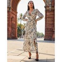 Animal Print V-Neck Maxi Tiered Wrap Dress