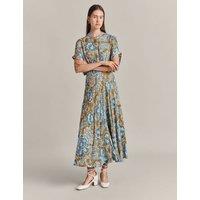 Printed Button Front Midaxi Waisted Dress