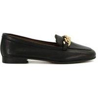 Wide Fit Leather Chain Detail Flat Loafers