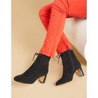 Suede Lace Up Block Heel Ankle Boots
