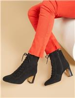 Jones Bootmaker Suede Lace Up Block Heel Ankle Boots Black