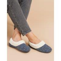 Jones Bootmaker Faux Fur Lined Round Toe Slippers Navy