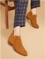 Jones Bootmaker Suede Block Heel Round Toe Ankle Boots Cognac