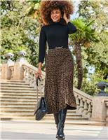Animal Print Knitted Funnel Neck Midi Dress
