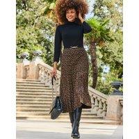 SOSANDAR Animal Print Knitted Funnel Neck Midi Dress Black Mix