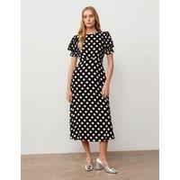 Pollka Dot Round Neck Midi Tea Dress