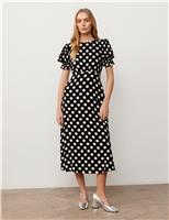 Pollka Dot Round Neck Midi Tea Dress