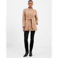 French Connection Wool Blend Belted Wrap Coat Brown