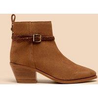 Suede Buckle Block Heel Ankle Boots