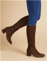 Jones Bootmaker Suede Block Heel Knee High Boots Brown