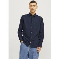 JACK & JONES Cotton Linen Blend Oxford Shirt Navy