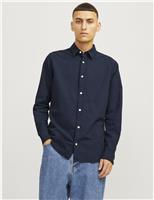 JACK & JONES Cotton Linen Blend Oxford Shirt Navy