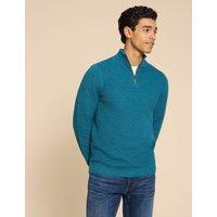 Pure Cotton Textured Half Zip Jumper