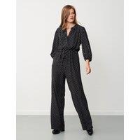 Polka Dot Tie Detail Waisted Jumpsuit