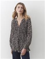 Finery London Printed V-Neck Button Through Blouse Brown Mix
